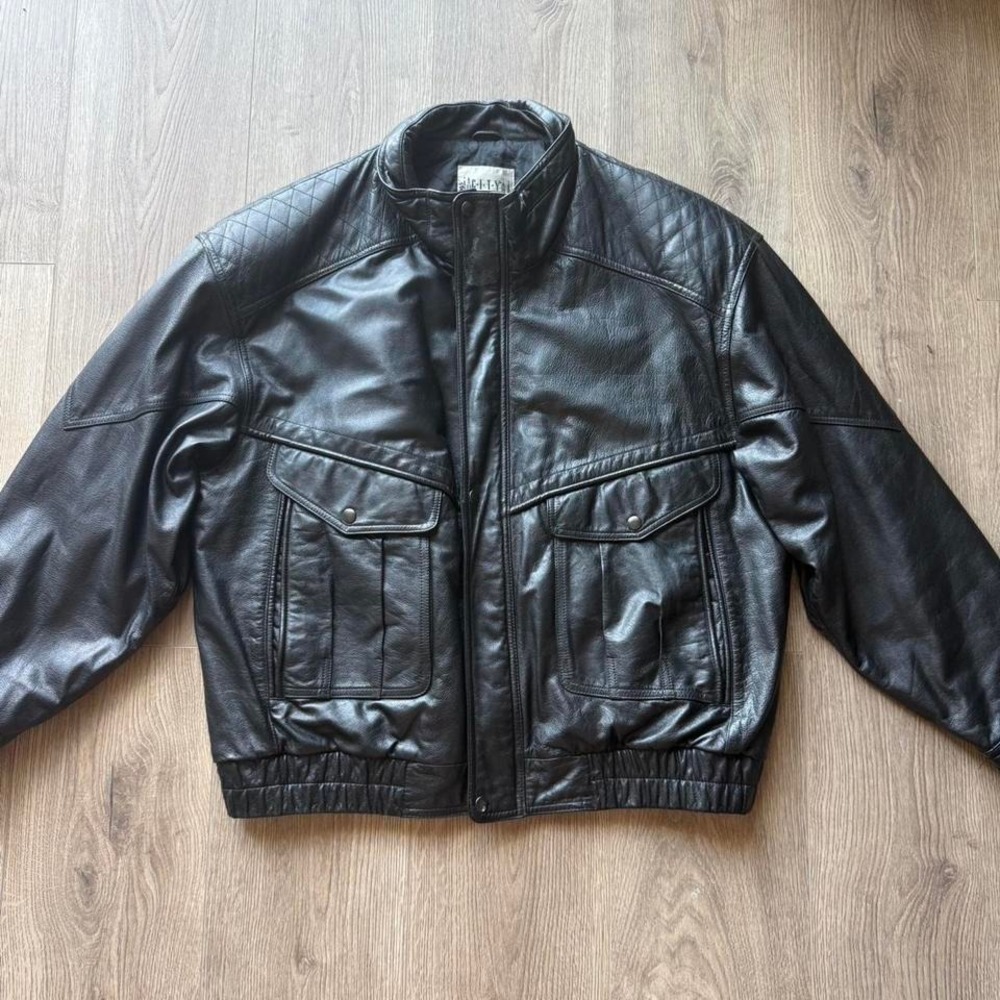 Vintage 90s City Streets Black Genuine Leather Oversized Jacket‎ Moto XL
